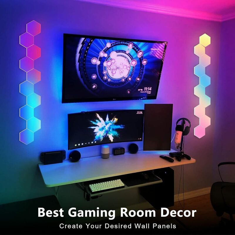 Lampada da parete esagonale intelligente RGB luce notturna ambientale che cambia colore controllo APP ritmo musicale a forma di DYI per camera da letto sala giochi