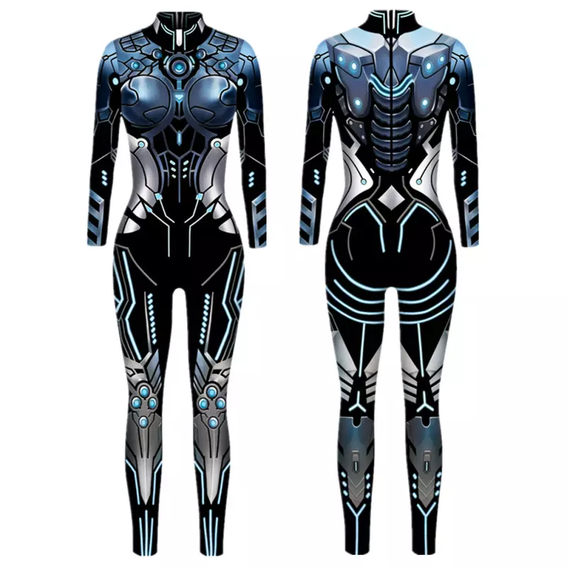 Fashion Halloween Women Jumpsuit Robot Warrior Punk Future Technology Style Carnival Cosplay Costume Sexy Slim Bodysuit for Girl