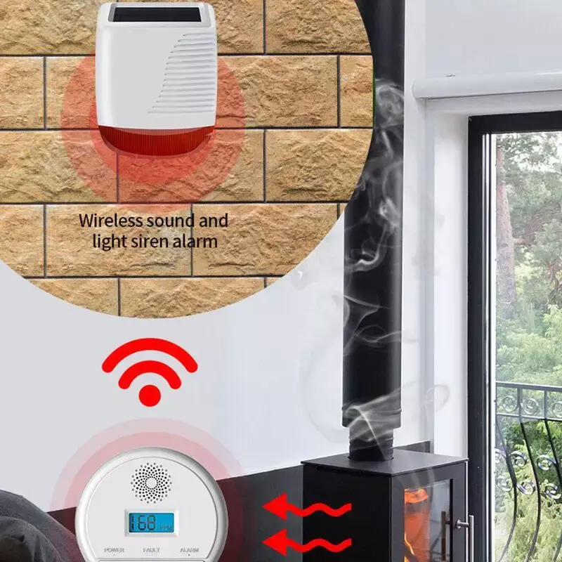 Detector de humo inalámbrico de 433MHz, Sensor de CO, Detector de Gas y monóxido de carbono, Alarma para evitar intoxicación para seguridad en el hogar en interiores