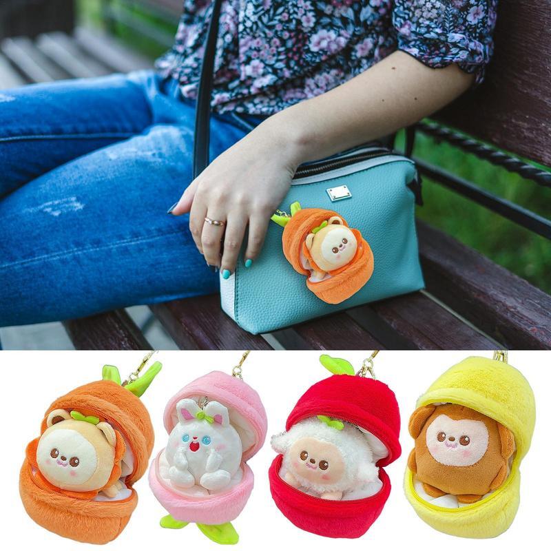 LLavero de Animal en fruta, muñeco colgante, creativo, juguete de peluche para niños y niñas, regalos de cumpleaños