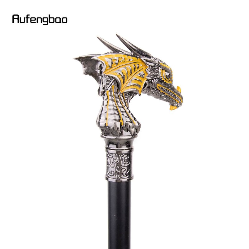Gold Black Luxury Dragon Head Walking Stick with Hidden Plate Self Defense Fashion Cane Plate Cosplay Crosier Stick 93cm