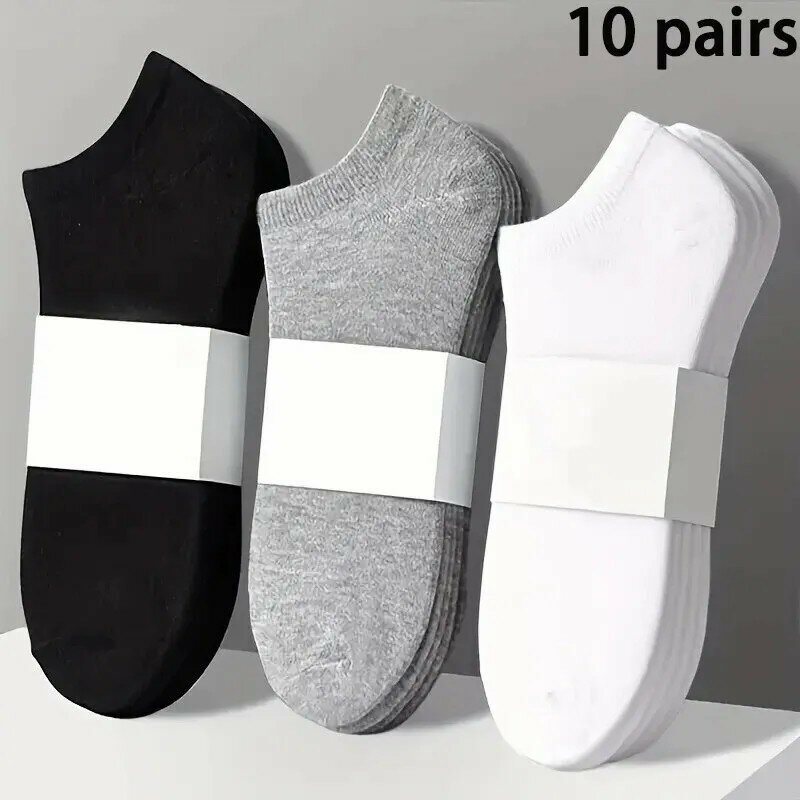Kaus kaki tapak warna polos kasual uniseks 10 pasang kaus kaki Boat tipis adem nyaman antibau menyerap keringat potongan rendah untuk pria wanita