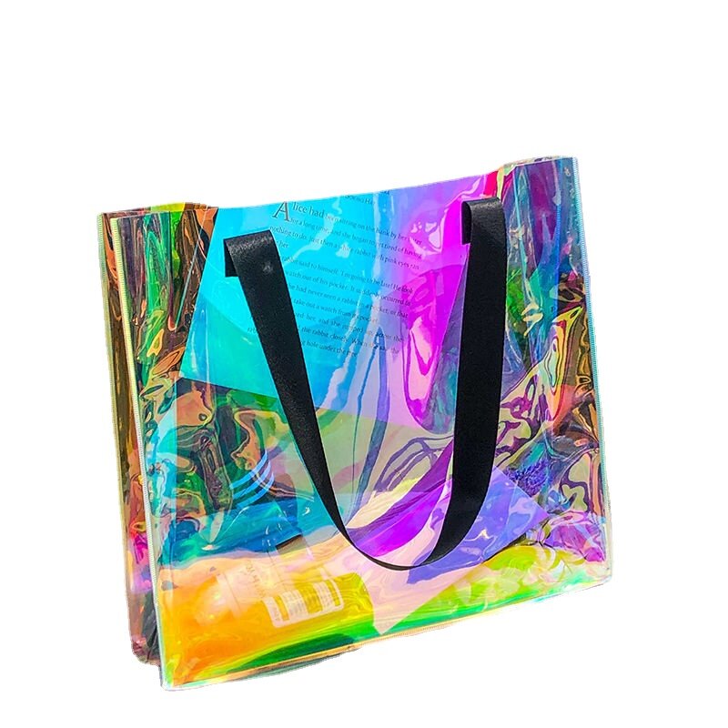 Pvc Laser Bag Clear Plastic Bag Tote Bag Fashion Large Capacity Summer Waterproof Shopping Bag Gift Bag Shoulder Bag for Women