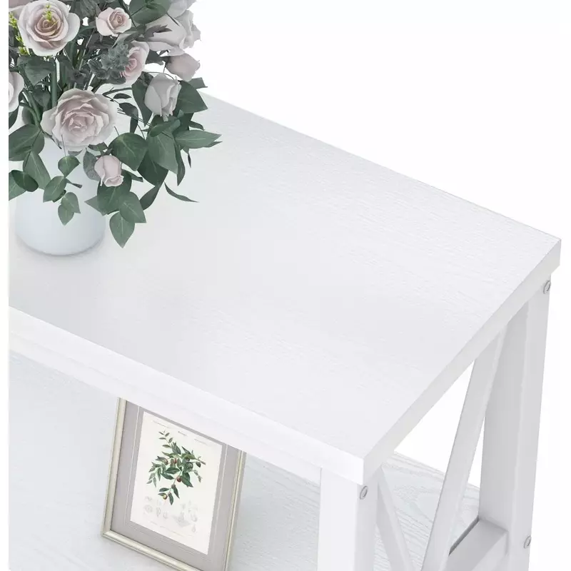 Stół konsolowy przemysłowy FATORRI do przedpokoju, rustykalny długi stół do sofy z 3-poziomowymi półkami, biały korytarz
