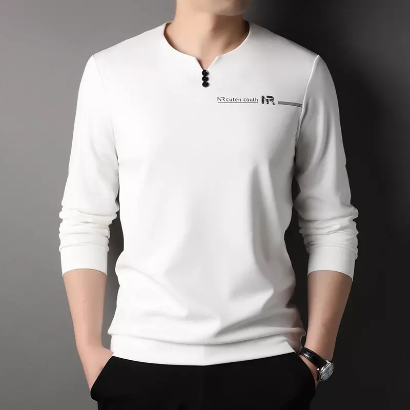 New Men's Solid Color Versatile High-end Fashion Casual Bottom Top Round Neck Pullover Hoodie