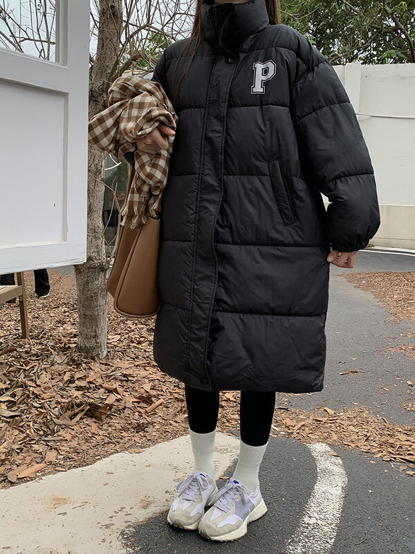여성용 겨울 다운 재킷, 한국 패션, 루즈 긴팔 상의, 하이 칼라 캐주얼, 중간 길이 스타일 의류 파카, 2023 신상