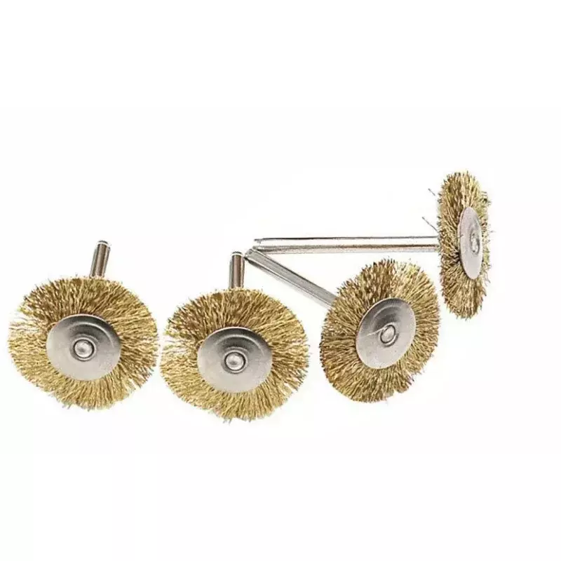 Set sikat roda kuningan kawat pemindah logam, 9 buah pegangan 3mm dipoles dengan alat putar