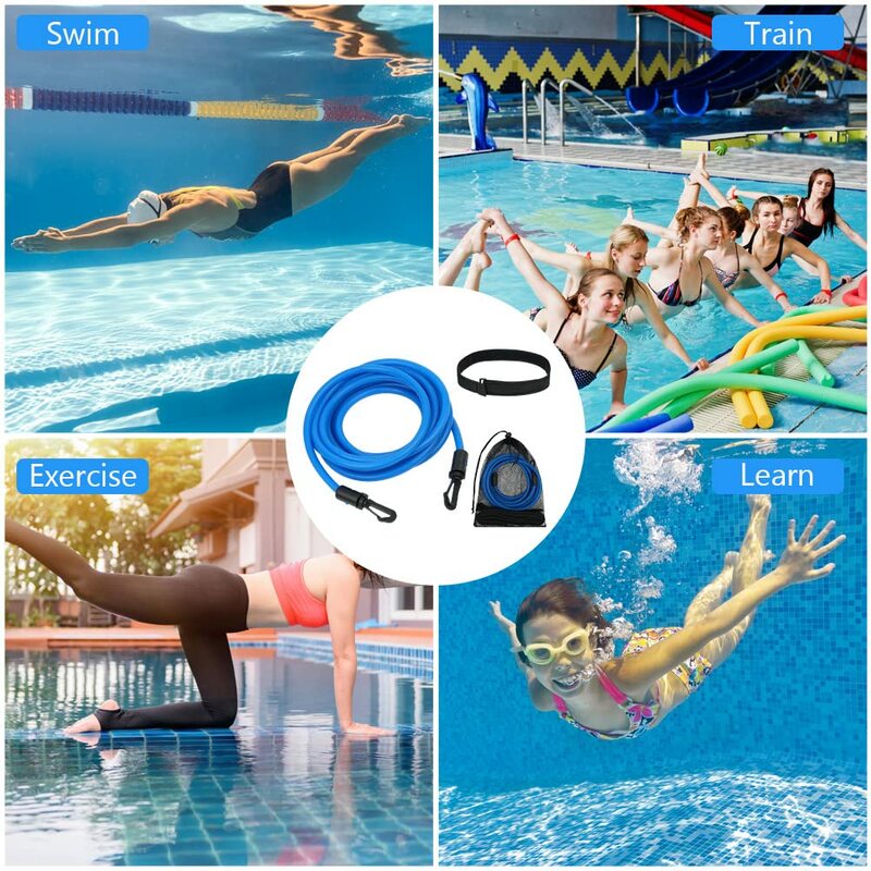 Novo ajustável 3m 4m adulto crianças natação bungee exercitador trela treinamento hip nadar cinto cordão de segurança piscina acessórios