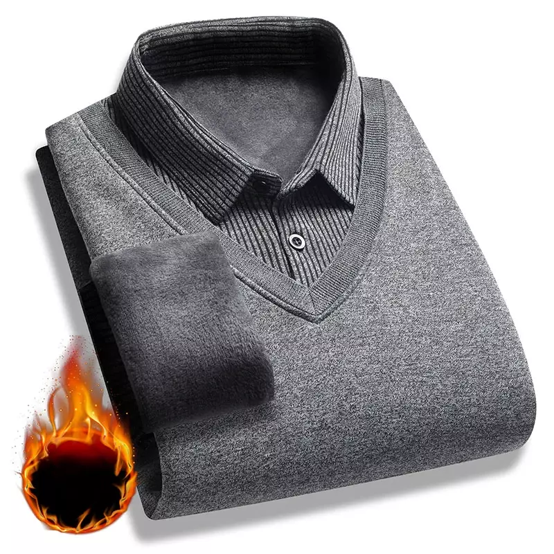 Maglioni lavorati a maglia da uomo Twinset camicie Outwear pullover Casual di buona qualità maschile inverno caldo falso due maglioni maglioni maglioni 4XL