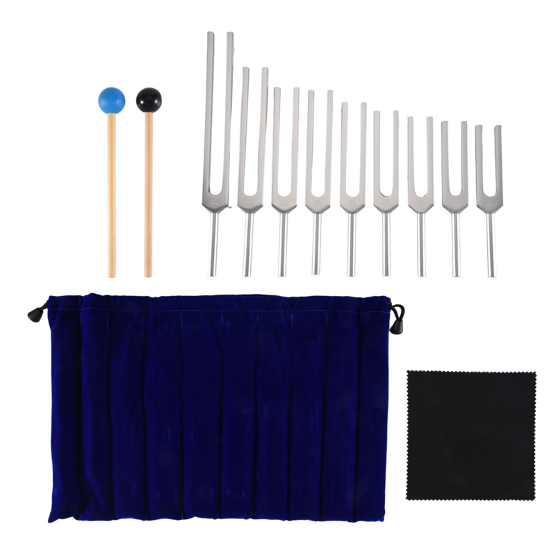 Tuning Fork Set - 9 Tuning Forks for Healing Chakra,Sound Therapy,Keep Body,Mind and Spirit in Perfect Harmony- Silver