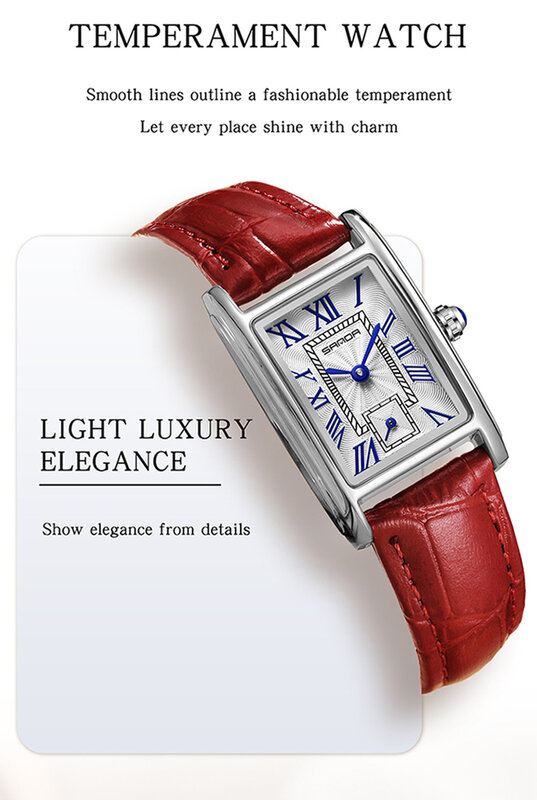 Часы наручные Sanda женские кварцевые, Модные Элегантные Дизайнерские водонепроницаемые аналоговые, с прямоугольным циферблатом, деловые, 1116