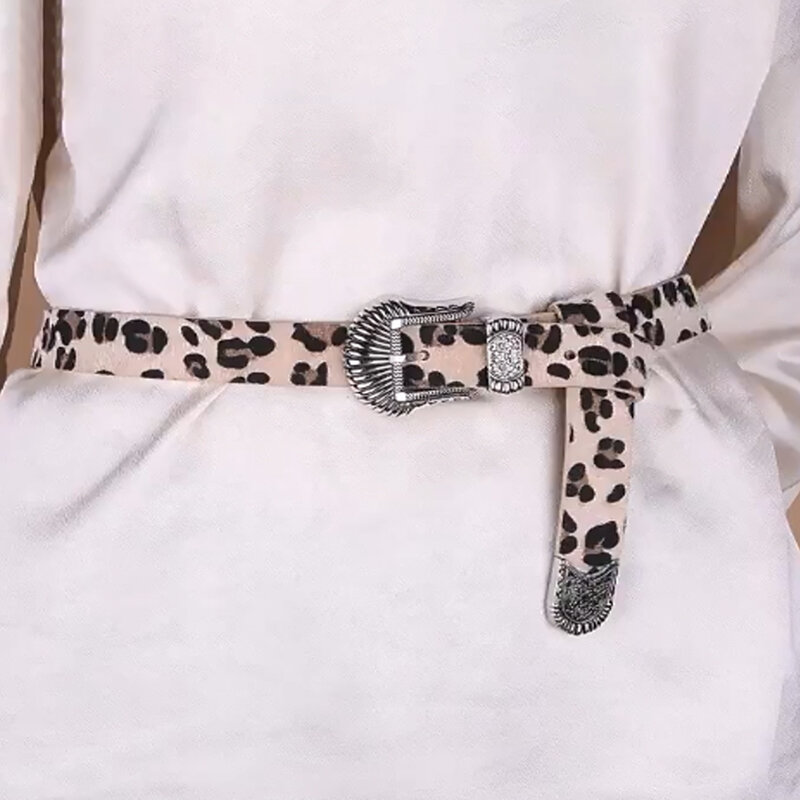 Ceinture léopard sculptée vintage pour femme, ceinture en faux crin de cheval, ceinture polyvalente à la mode, accessoires en jean, ceinture en alliage pour femme
