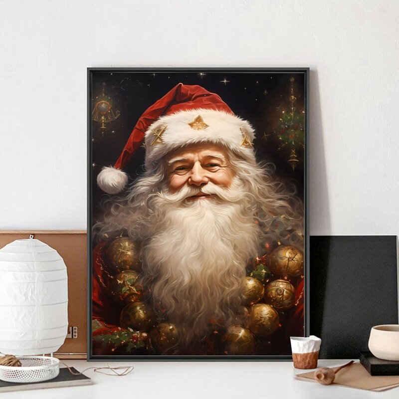 Póster Vintage de Papá Noel en muérdago, póster de papel Kraft, arte de pared, pintura, estudio de estética, pegatinas de pared de tamaño pequeño