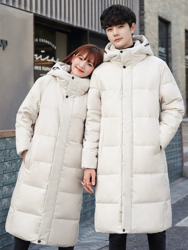 Пуховик мужской белый средней длины, теплая Повседневная Верхняя одежда оверсайз для пар, трендовая куртка с подкладкой, Размер 5XL, зима 2024