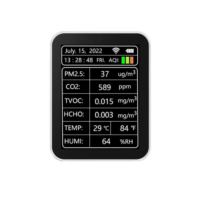 Detektor kualitas udara dengan aplikasi tuya wifi menghubungkan CO2 PM2.5 HCHO TVOC monitor formaldehida sensor