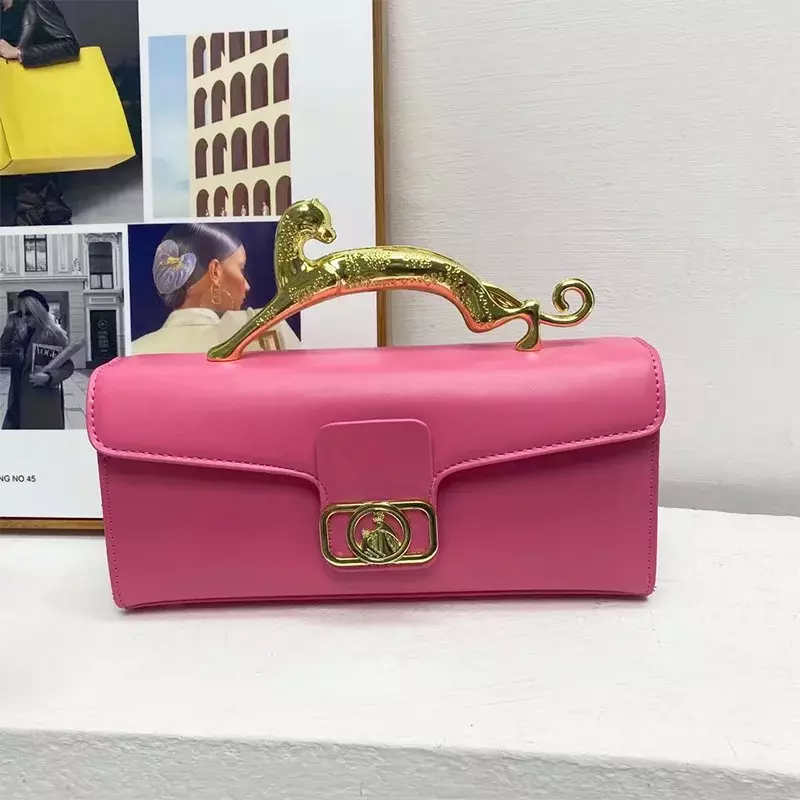 Женская Роскошная брендовая Дизайнерская кожаная сумка, новинка 2023, женская простая модная сумка через плечо с металлической пряжкой, фотосумка