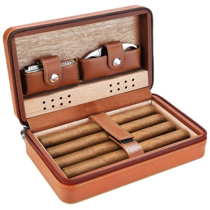Portasigari umidificatori per sigari custodia per umidificatore per sigari custodia per umidificatore da viaggio in pelle di legno di cedro portatile confezione regalo