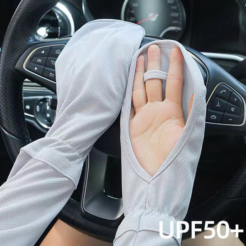 1 Pair Ice Silk Sun Protection Sleeves  Women's Summer Driving Sunscreen Long Sleeve Loose Breathable Outdoor Sleeve Arm Guard