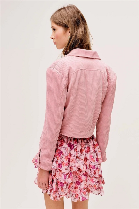 Nowy różowy sztruksowy garnitur krótka marynarka damski słodka, Slim jednorzędowy jednolite kolory Casual marynarka biurowa Y2k Retro uroczy Streetwear