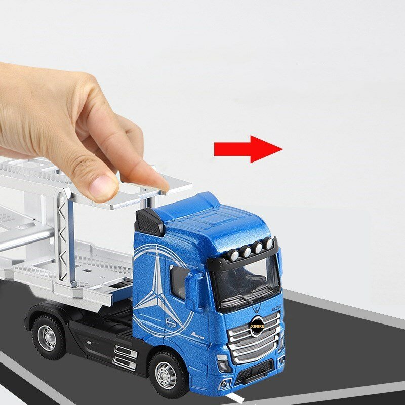 1:50 grande modelo de carro de liga fundido crianças recipiente caminhão brinquedo simulação puxar para trás som luz transporte veículo menino brinquedo presente