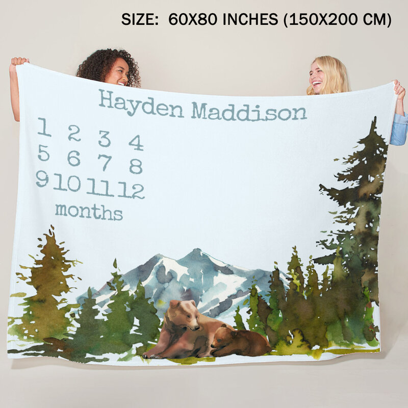 LVYZIHO Woodland Wald Abenteuer Rustikalen Milestone Bär Deer Name Baby Decke-30x40 /48x6 0/60x80 Zoll-Fleece Decke