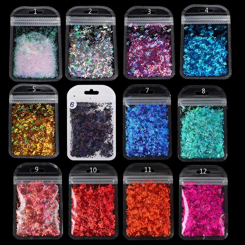3D Holographic Nail Art Decorations for DIY Crystal UV Epoxy Resin Mold Fillings Sparkle English Letters Glitter Sequins