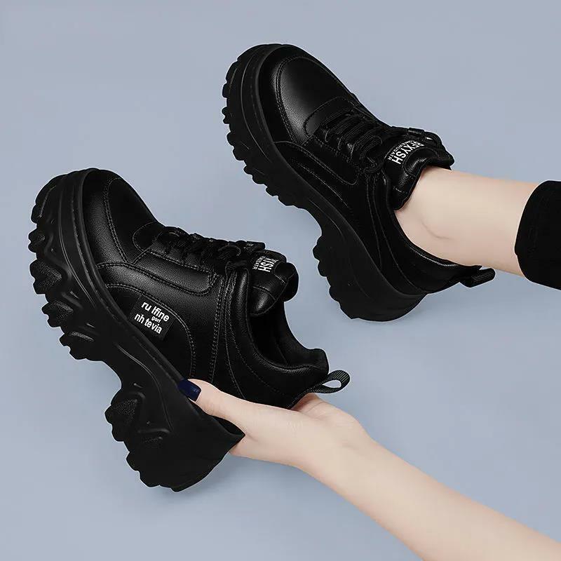 Женские кроссовки на платформе, Вулканизированная массивная подошва, удобная повседневная обувь с внутренним увеличением, на высоком каблуке