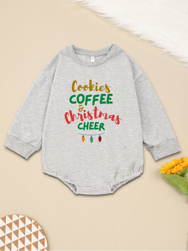 Cookies Coffee and Christmas Cheer Funny Cute Baby Bodysuit Long Sleeve Winter Home Toddler Boy and Girl Clothes Grey Jumpsuit