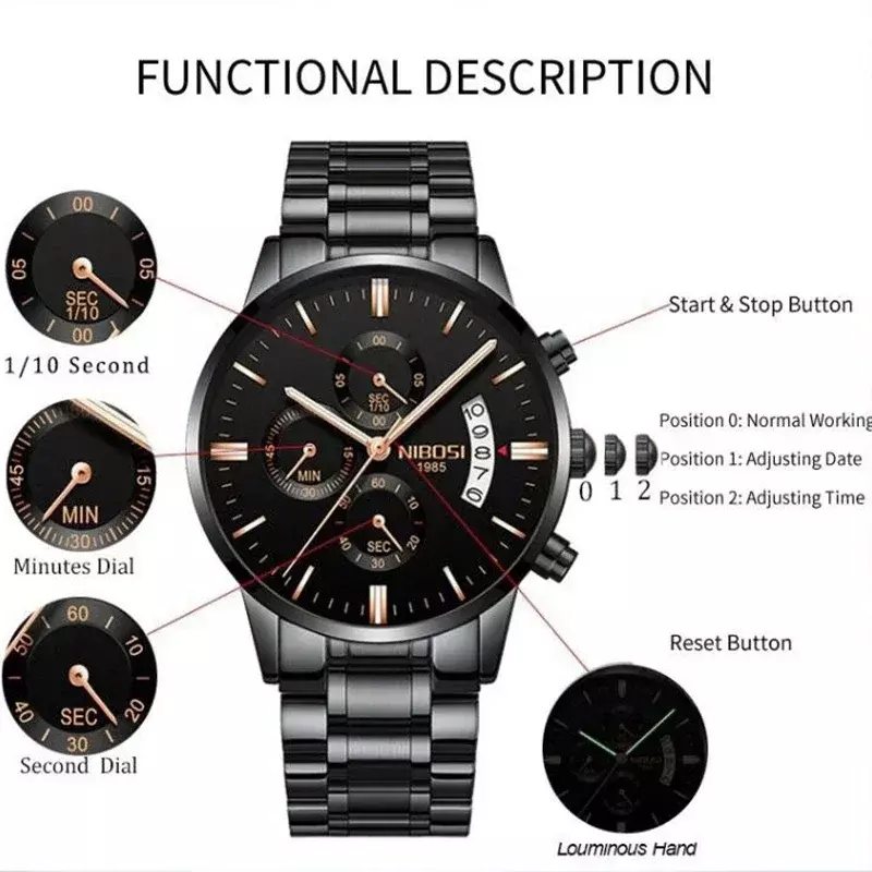 NIBOSI Relogio Masculino męskie zegarki Top marka luksusowe znani męska zegarek moda Casual Chronograph wojskowy zegarek kwarcowy na nadgarstek