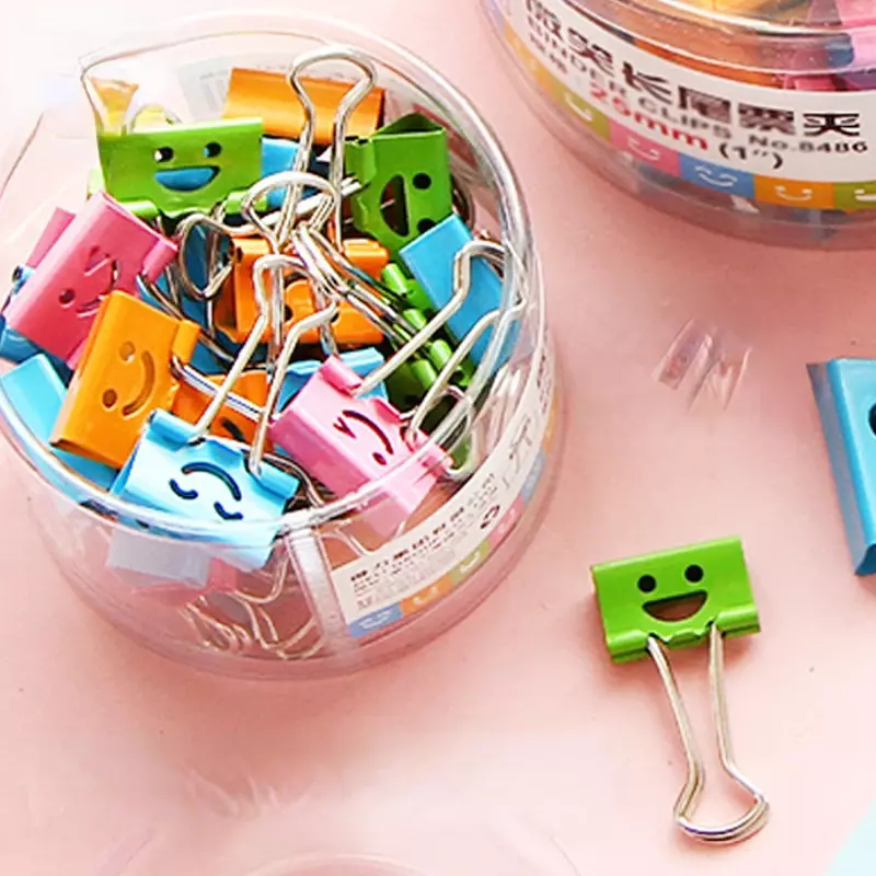 40 Pcs Smiley Metal paper clip 19mm color paper clip, used for books stationery school office supplies high quality