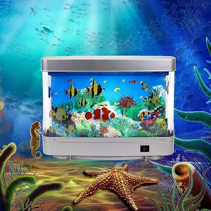 Lampu tangki ikan tropis buatan, lampu meja dekoratif akuarium laut Virtual dinamis LED lampu malam hadiah dekorasi kamar anak
