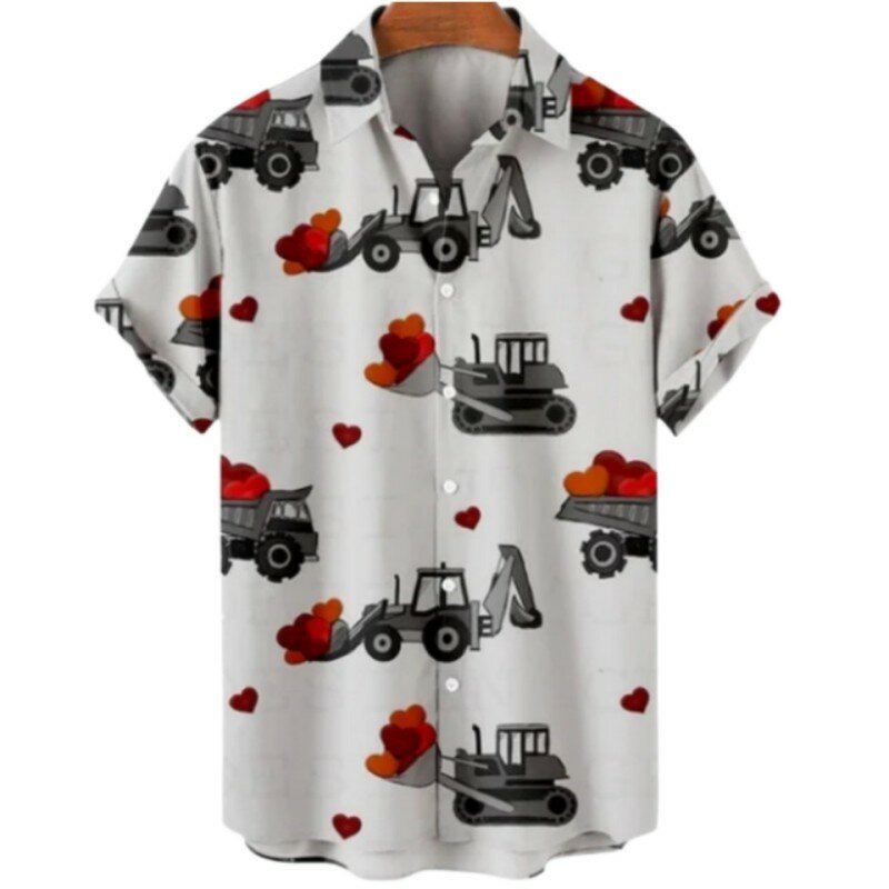 Мужская Повседневная рубашка с мультяшным принтом, гавайская короткая рубашка большого размера с цветочным принтом, роскошная летняя одежда в стиле викингов