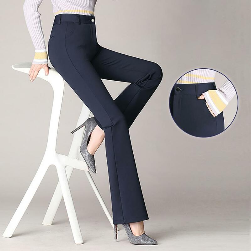 Celana Panjang Wanita Celana Kantor Wanita Melar Panjang Formal Elastis Warna Solid Pinggang Tinggi Gaya Menyala untuk Kantor