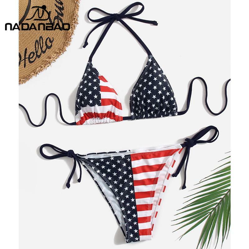 Bikinis con estampado 3D para Mujer, traje de baño Sexy con bandera americana, ropa de playa, 2023