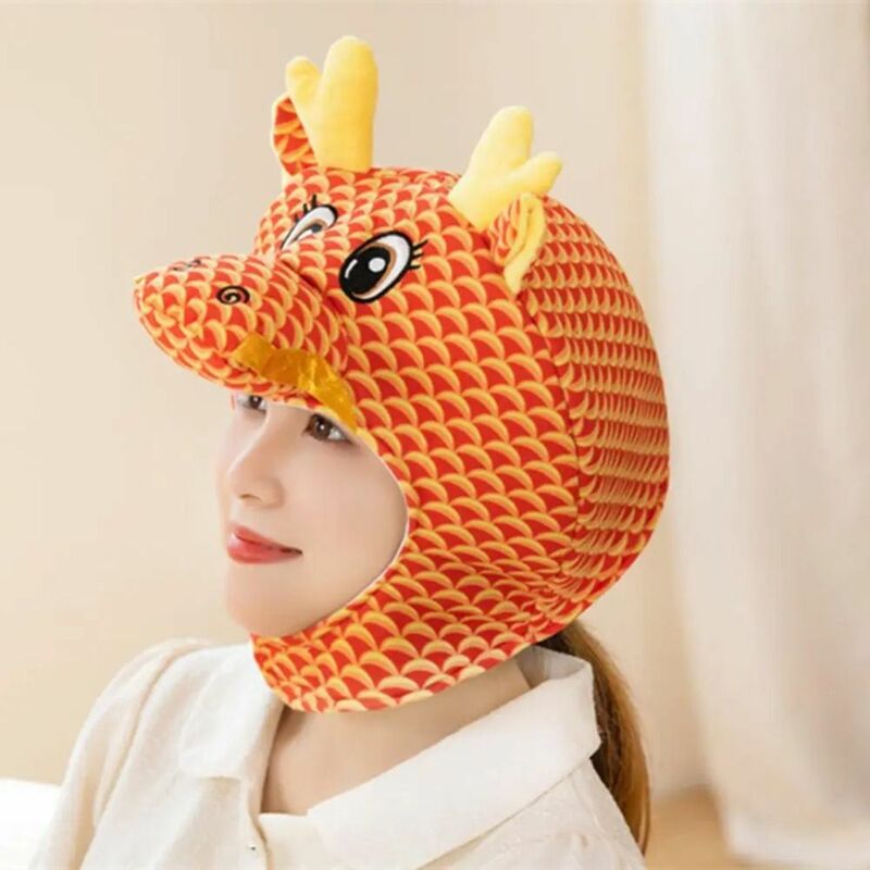2024 Funny Cartoon Dragon Headgear 3D Fluffy Plush Hat Photography Prop Dress-Up Performance Hat New Year Party Costume