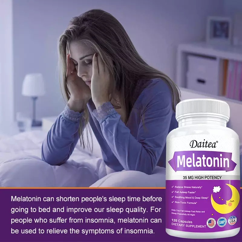 Daitea Melatonin Capsule Supplement - Helps Improve Stress and Anxiety, Deep Sleep, Prevent Insomnia & Improve Sleep Quality