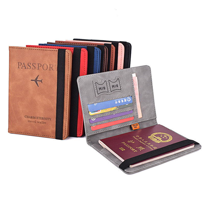 RFID 차단 가죽 여권 커버, 여행 여권 거치대, 전세계 남녀공용 여권 문서 커버, 미국용