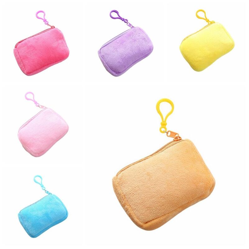 Solid Color Plush Coin Purse Large Capacity With Keychain Small Earphone Bag Zipper Korean Style Zipper Lipstick Bag