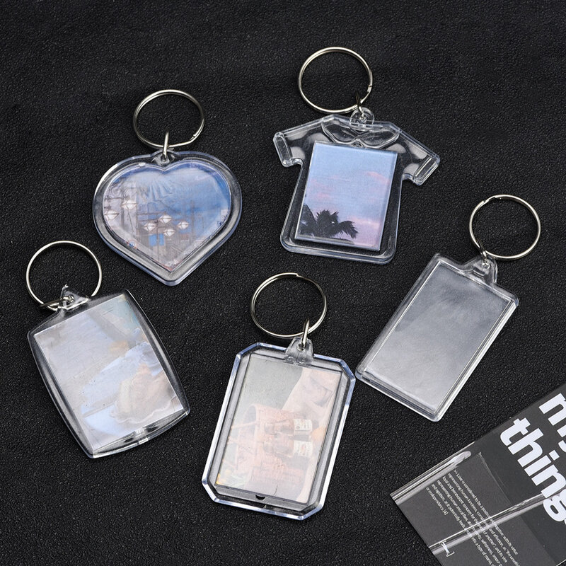 1/10 buah gantungan kunci Gambar akrilik kosong DIY masukkan bening foto cincin kunci terpisah bingkai gantungan kunci pasangan hadiah ulang tahun wisuda