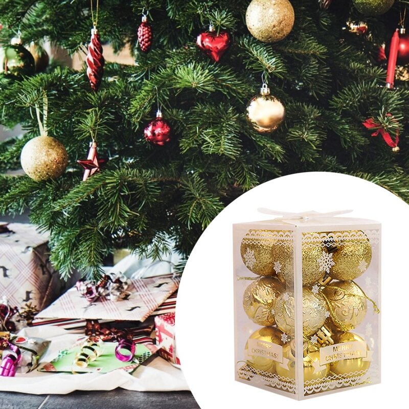 1 scatola 12 pezzi palla di natale albero di natale ornamento casa natale ciondolo appeso capodanno decorazione festa regalo Navidad 2024