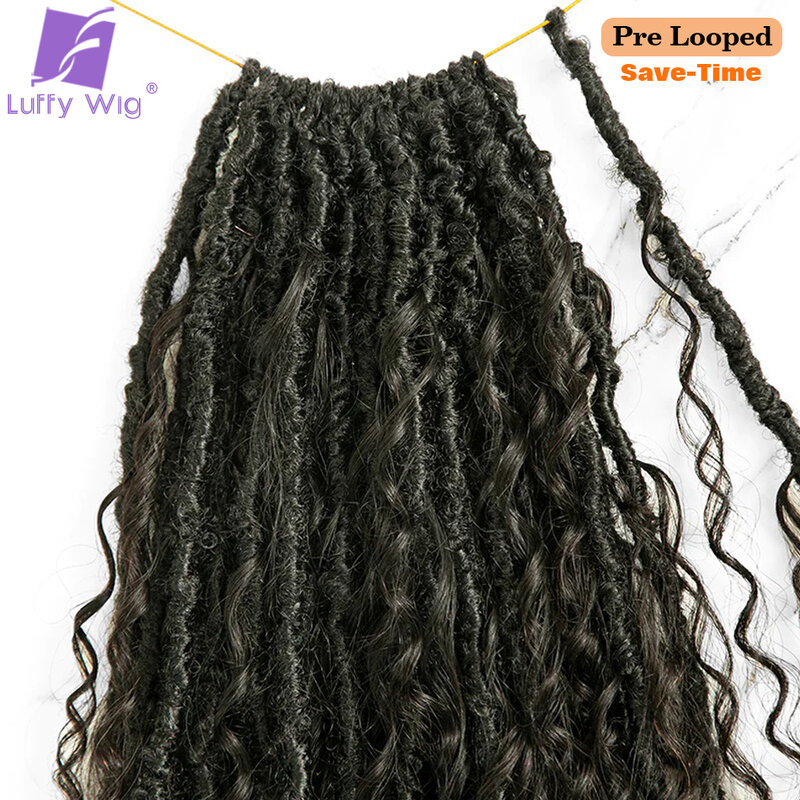 Knotless Crochet Boho Locs With Human Hair Curls Pre Looped Goddess Locs Crochet Hair with Human Hair Curly Full Ends for Women