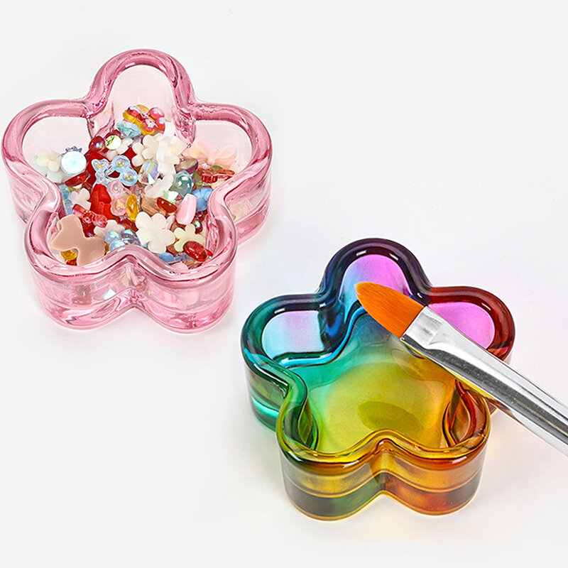 1Pcs Rainbow Crystal Clear Glass Liquid Dish Dappen Dish Glass Cup With Lid Bowl For Acrylic Powder Monomer Nail Art Tool