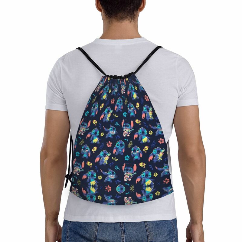 Custom DStitch Pattern Drawstring Bag para homens e mulheres, portátil Gym Sports Sackpack, Anime Cartoon Shopping Storage Backpacks