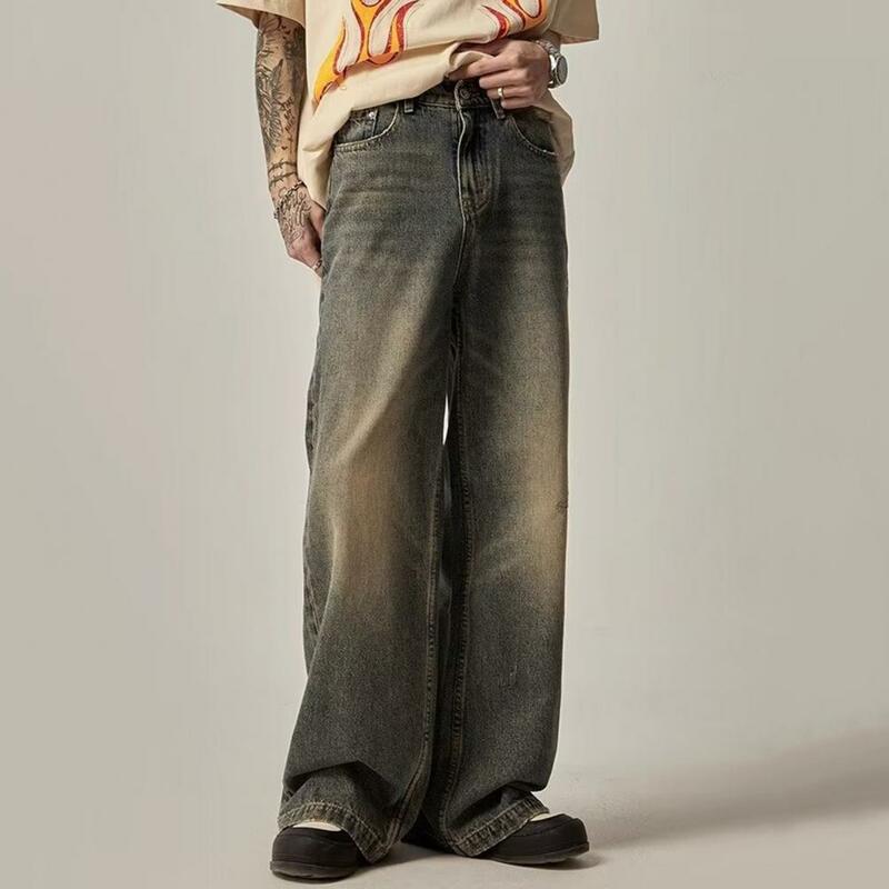 Pantalones vaqueros Vintage para hombre, ropa de primavera y otoño, Pantalones rectos, pantalones sueltos con bolsillo con botones, nuevos