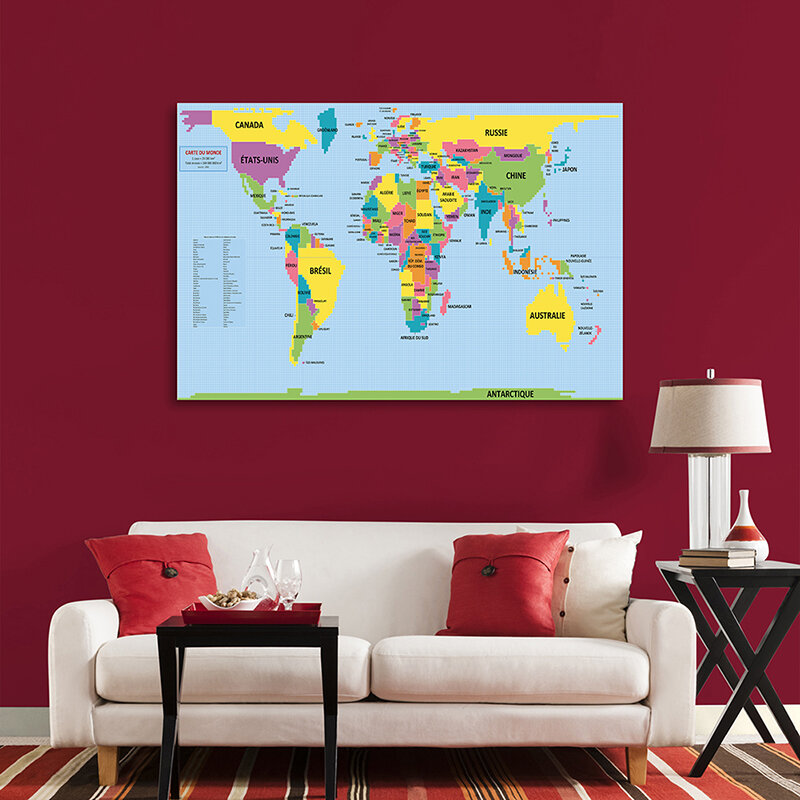 Карта мира во французском стиле, декоративный постер 225*150 см, Нетканая Картина на холсте, настенное украшение для дома, детские школьные принадлежности