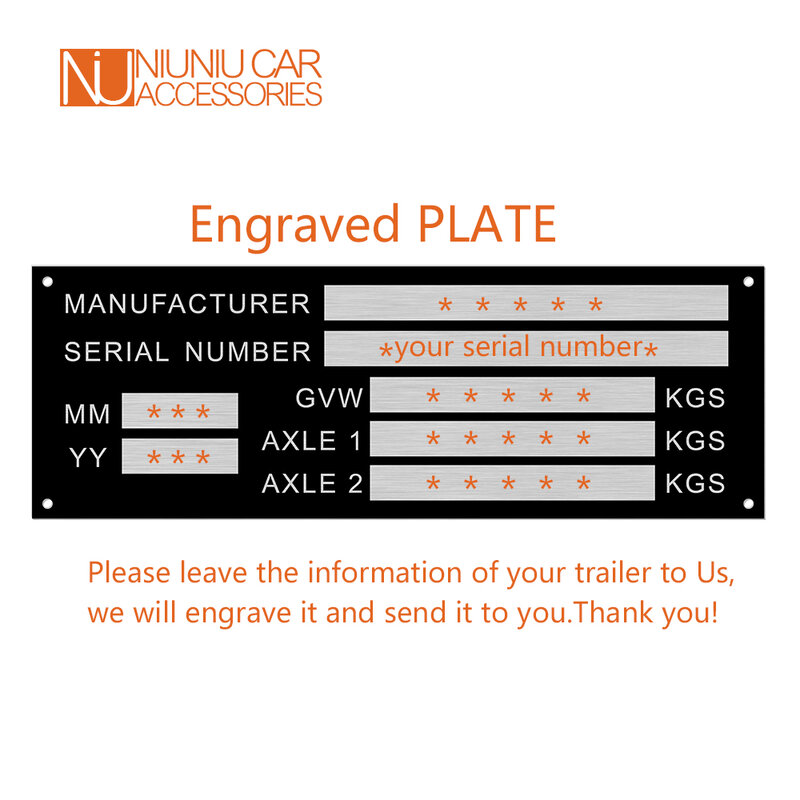 Étiquette d'identification de véhicule en aluminium vierge ou gravée, plaque de poids de remorque, boîte de voiture intelligente, pièces de camping-car, pièces automobiles, VIN Chassic