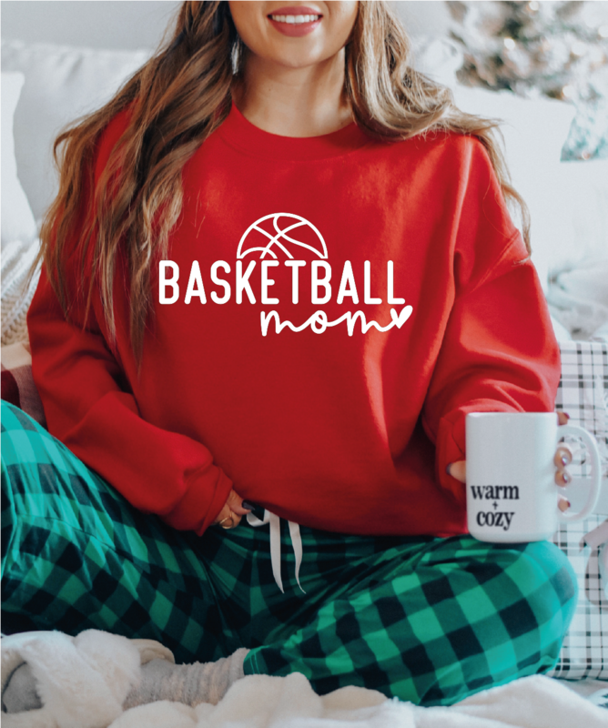 Basketball Mom Sweatshirt Letter Print Game Day Party Activities Round Neck Long Sleeves Pullovers Mothers Day Gift Tee