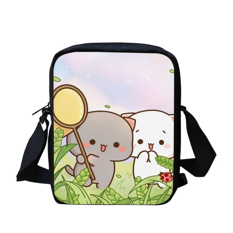 Tas selempang kapasitas kecil anak-anak, baru tas bahu motif kartun kucing Kawaii kasual perjalanan dapat disesuaikan