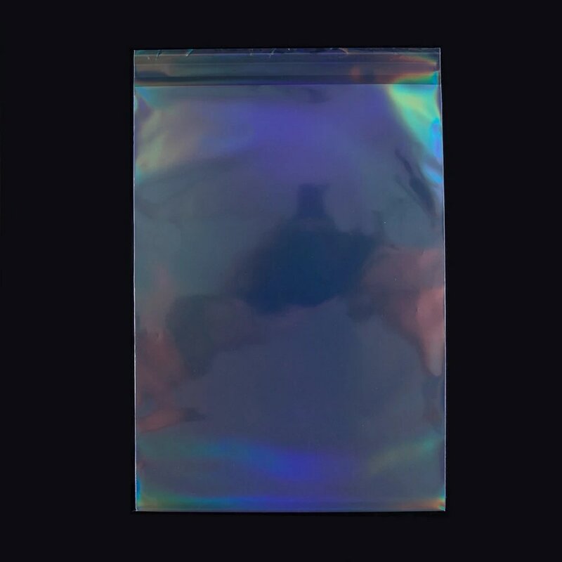 Bolsas holográficas autoadhesivas para joyería, bolsas de almacenamiento de 50 piezas, transparentes, de colores Aurora, para regalo