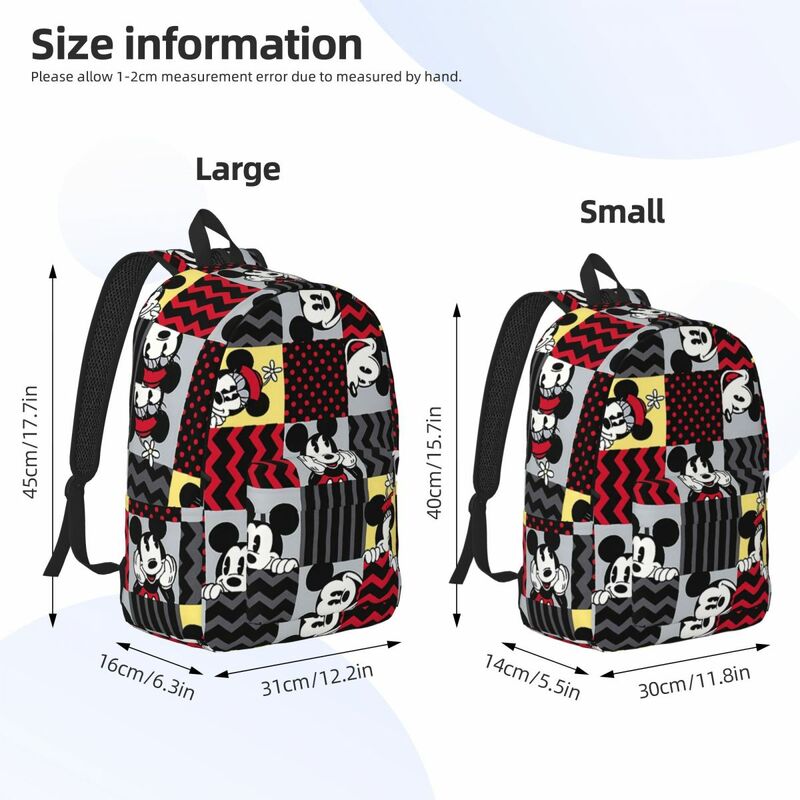 맞춤형 미키 마우스 만화 콜라주 캔버스 백팩, 남녀 학교 대학생 책가방, 15 인치 노트북 가방